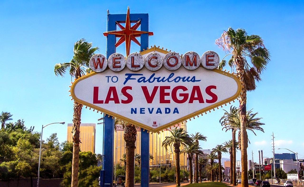 Sign welcoming visitors to the popular event city of Las Vegas, Nevada