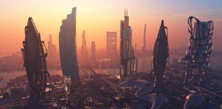 Futuristic city by the coast
