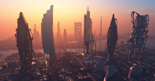 Futuristic city by the coast