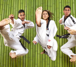 Taekwondo siblings Mark, Diana and Steven Lopez (left to right).